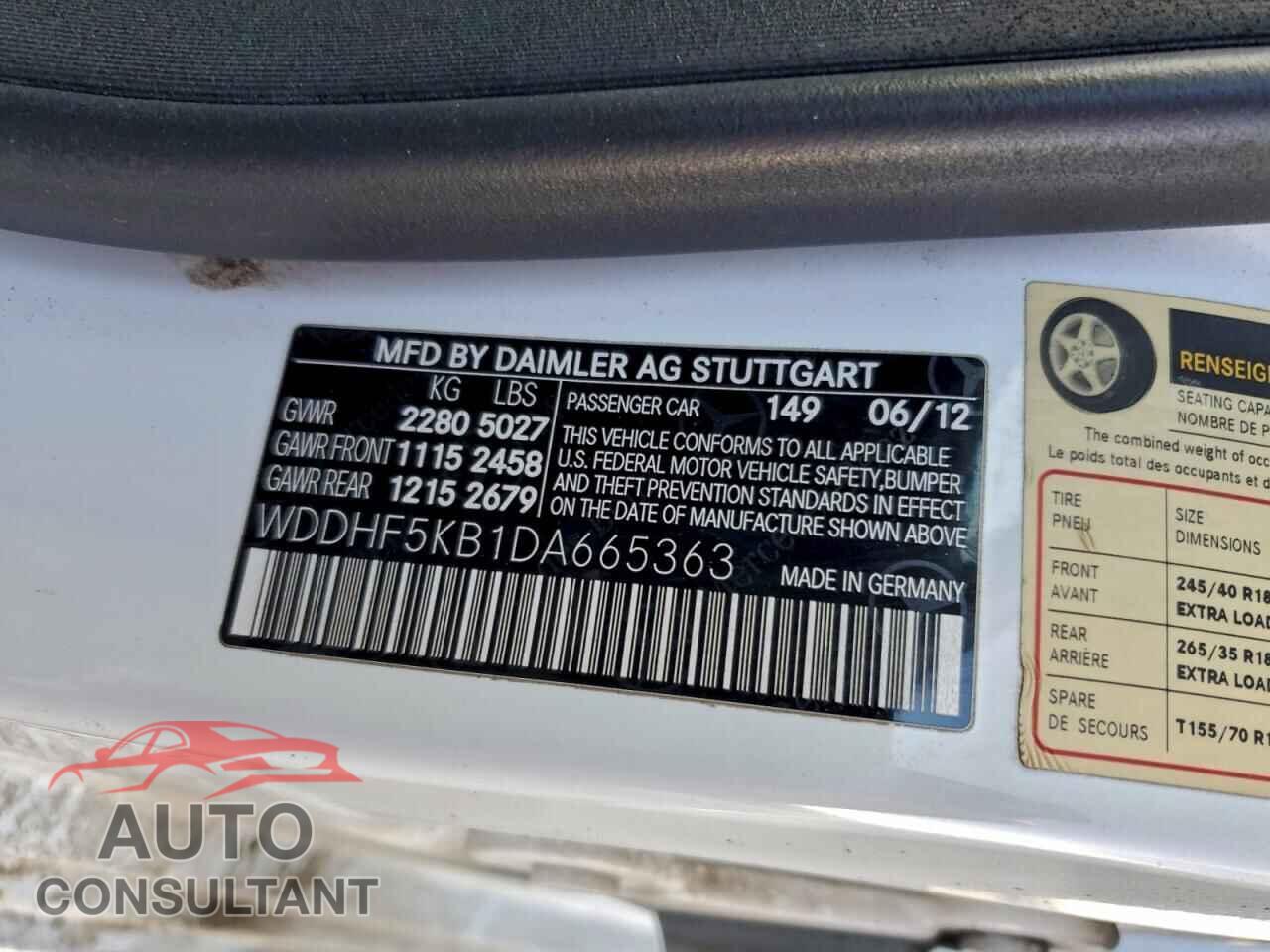MERCEDES-BENZ E-CLASS 2013 - WDDHF5KB1DA665363