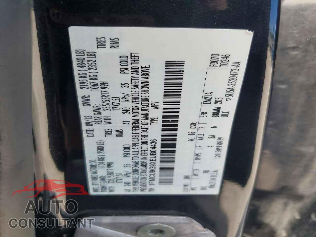 FORD ESCAPE 2014 - 1FMCU9G9XEUB04436
