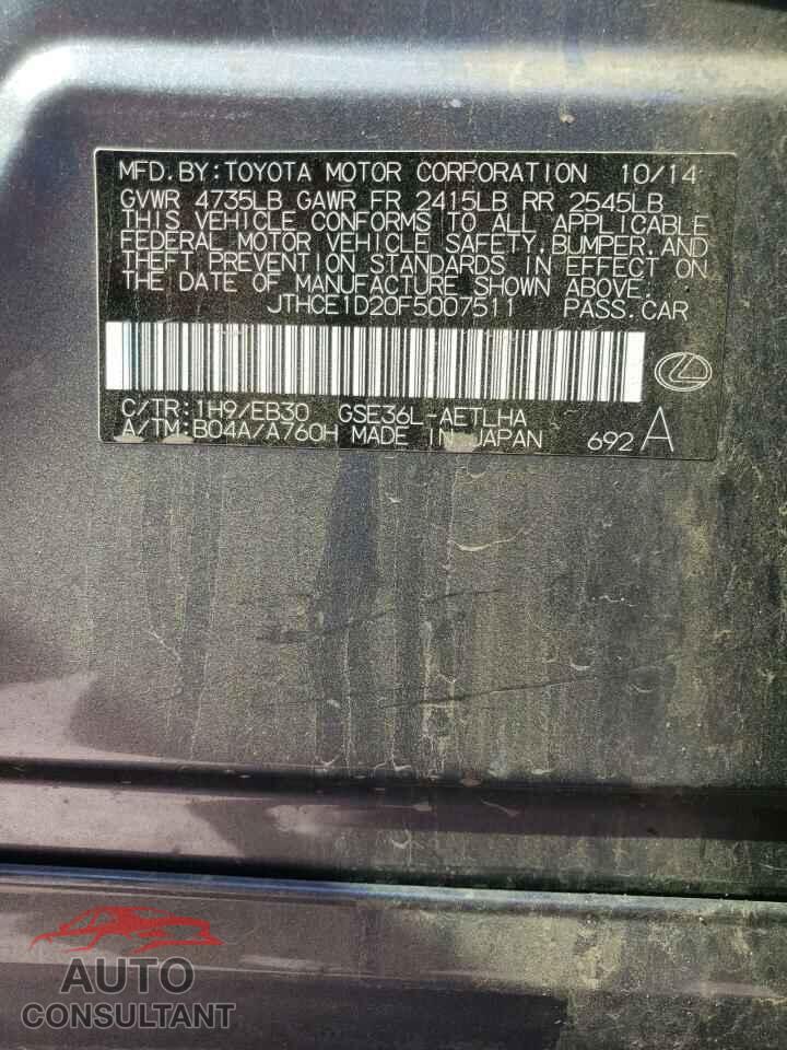 LEXUS IS 2015 - JTHCE1D20F5007511