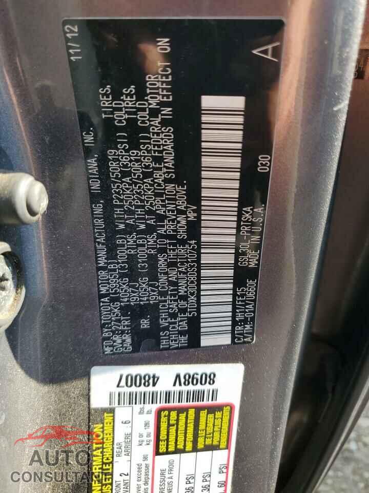 TOYOTA SIENNA 2013 - 5TDXK3DC8DS310754