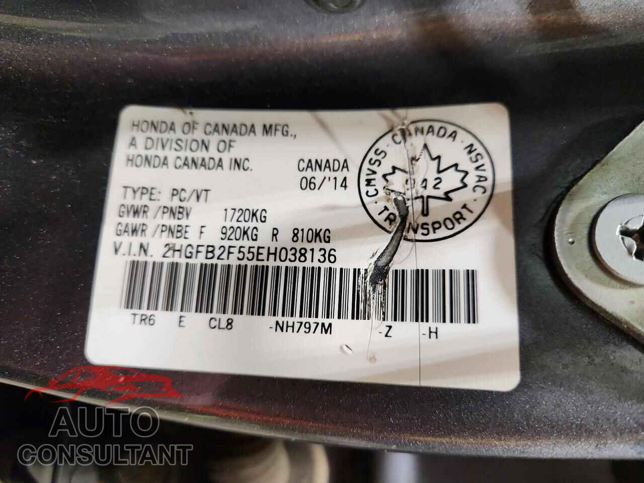 HONDA CIVIC 2014 - 2HGFB2F55EH038136