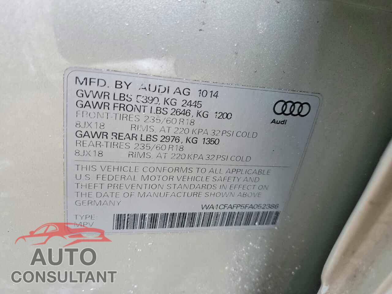 AUDI Q5 2015 - WA1CFAFP5FA052386