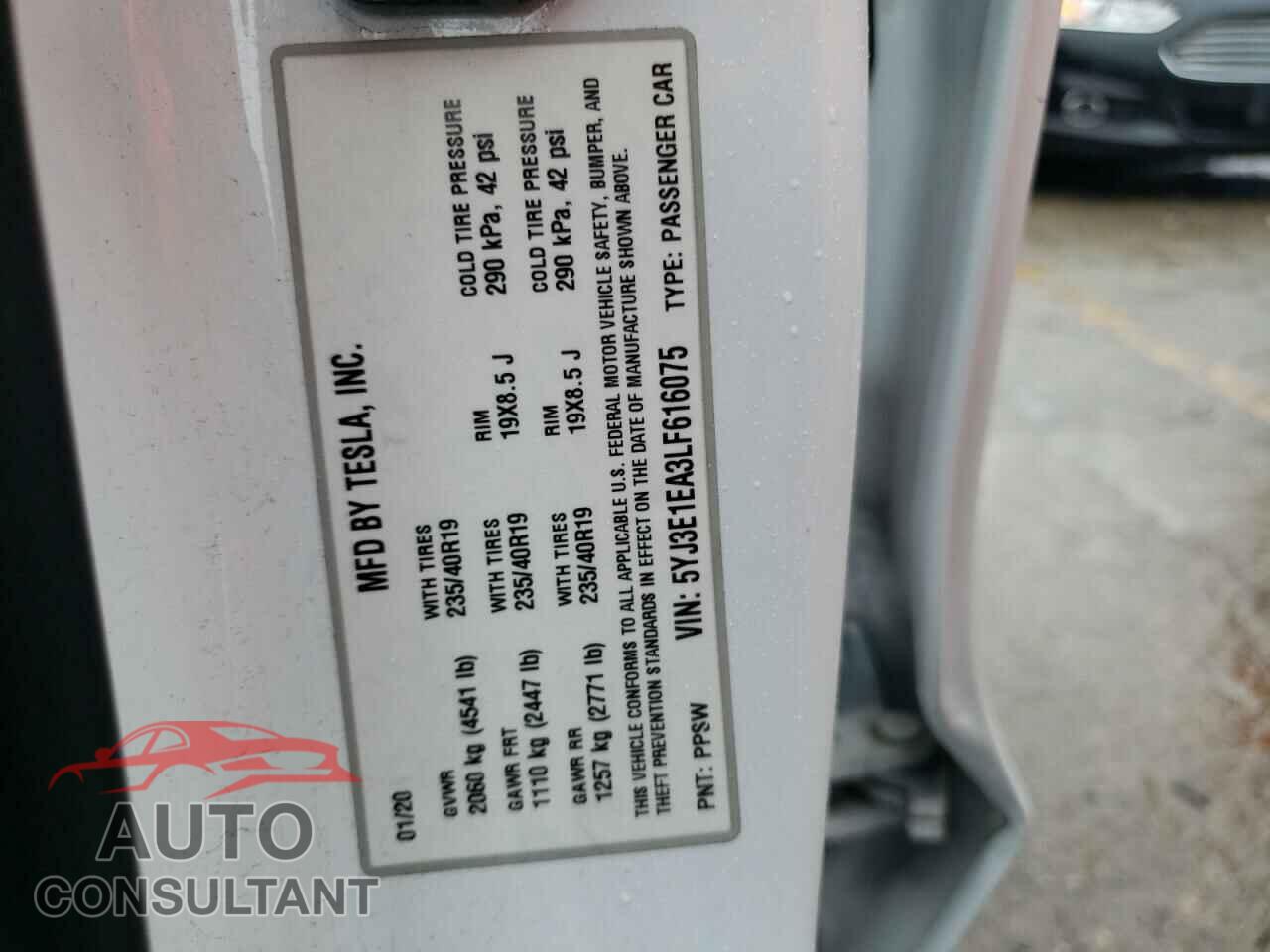 TESLA MODEL 3 2020 - 5YJ3E1EA3LF616075