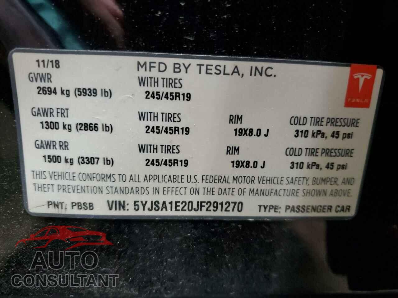 TESLA MODEL S 2018 - 5YJSA1E20JF291270