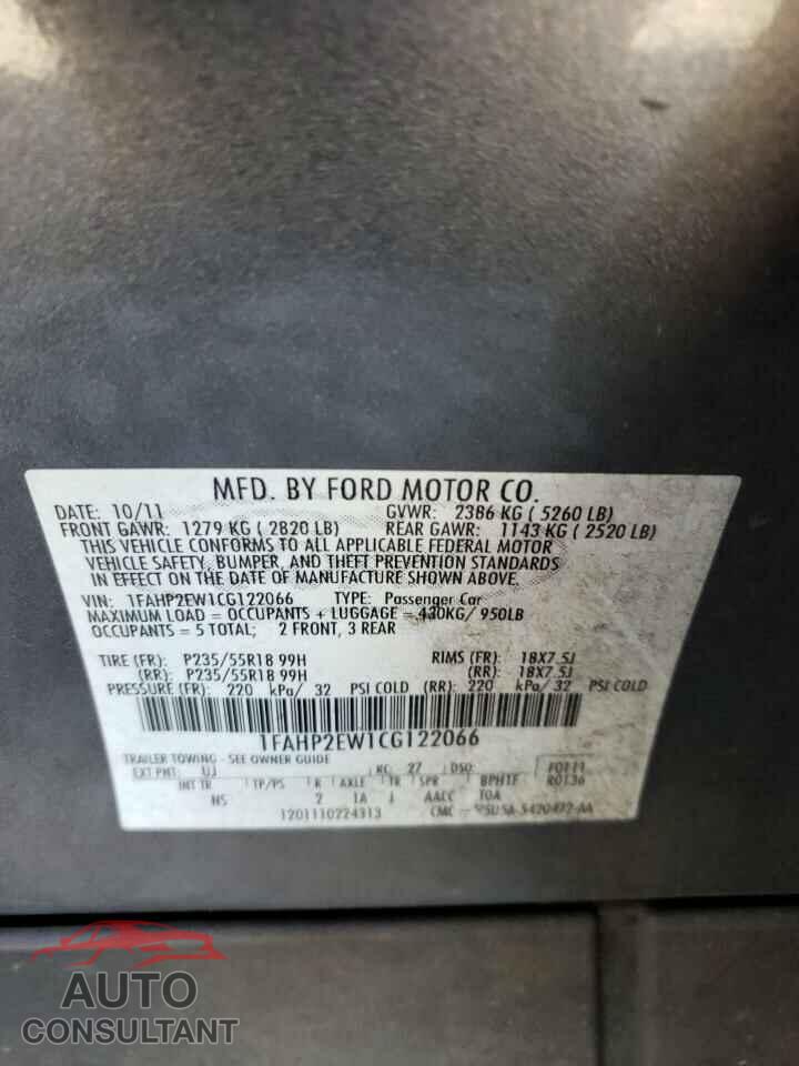 FORD TAURUS 2012 - 1FAHP2EW1CG122066