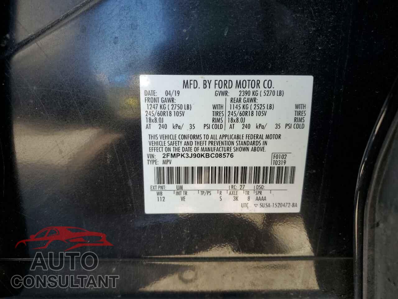 FORD EDGE 2019 - 2FMPK3J90KBC08576