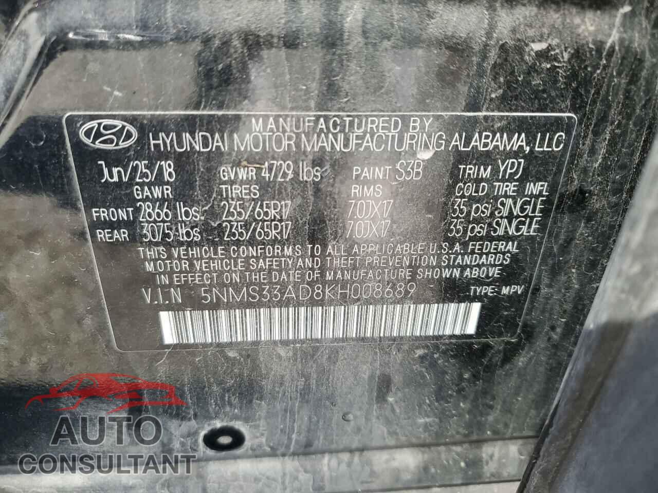 HYUNDAI SANTA FE 2019 - 5NMS33AD8KH008689