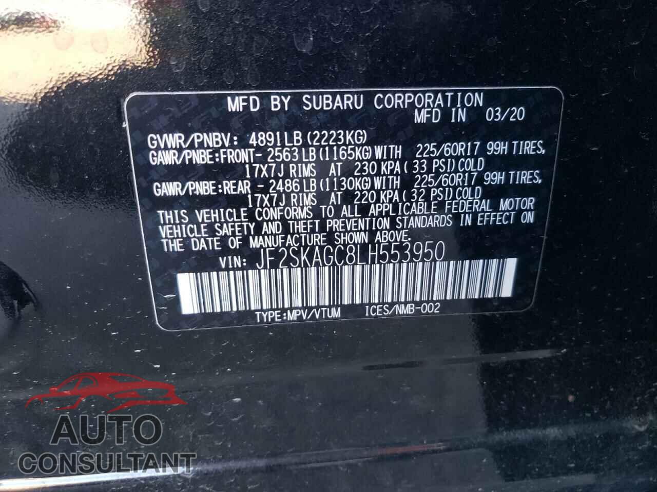 SUBARU FORESTER 2020 - JF2SKAGC8LH553950
