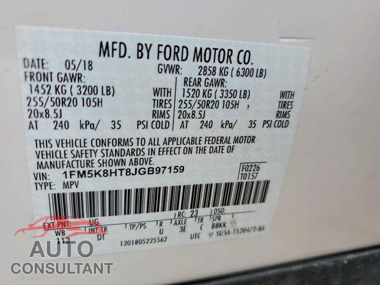 FORD EXPLORER 2018 - 1FM5K8HT8JGB97159