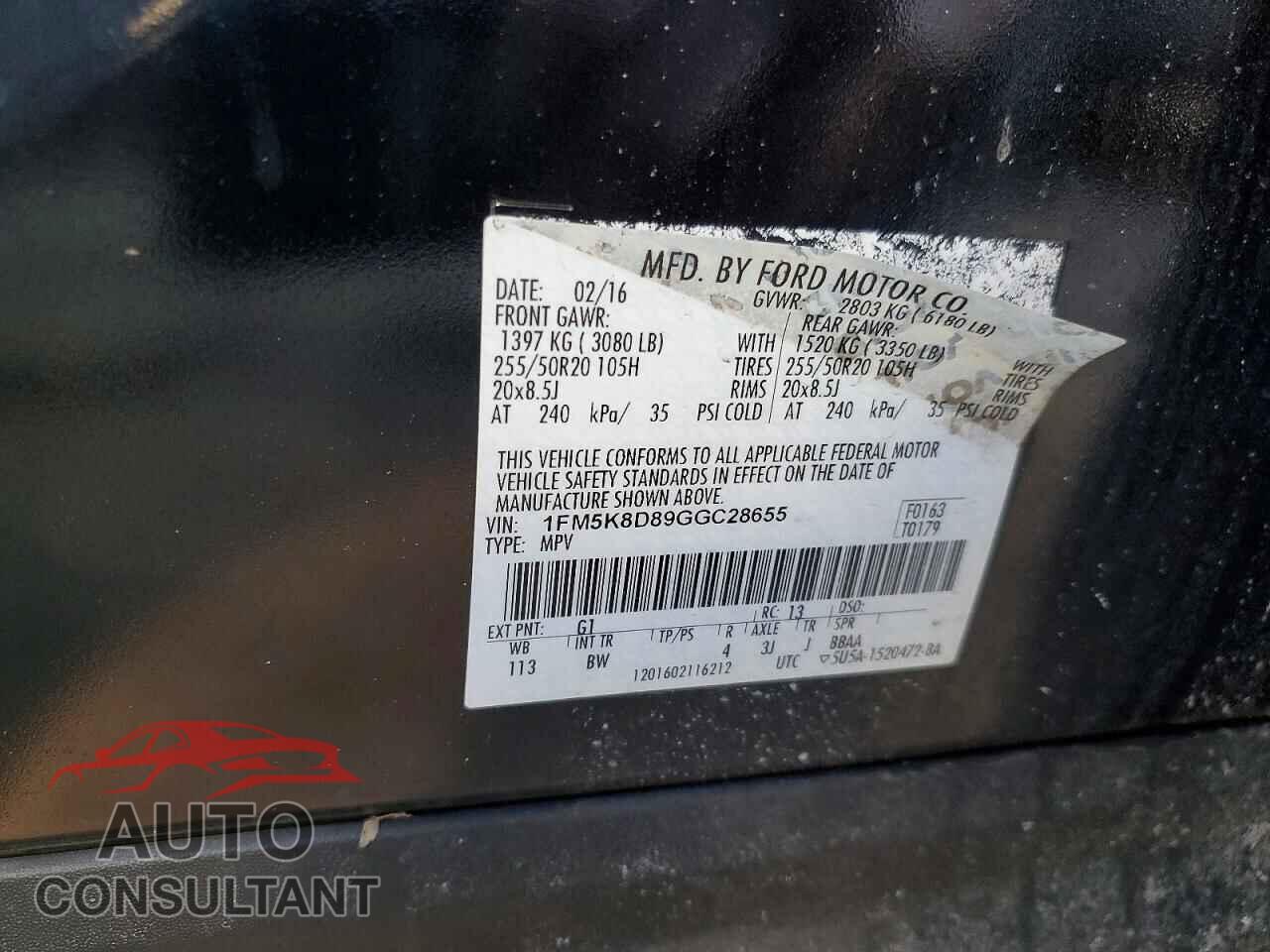 FORD EXPLORER 2016 - 1FM5K8D89GGC28655