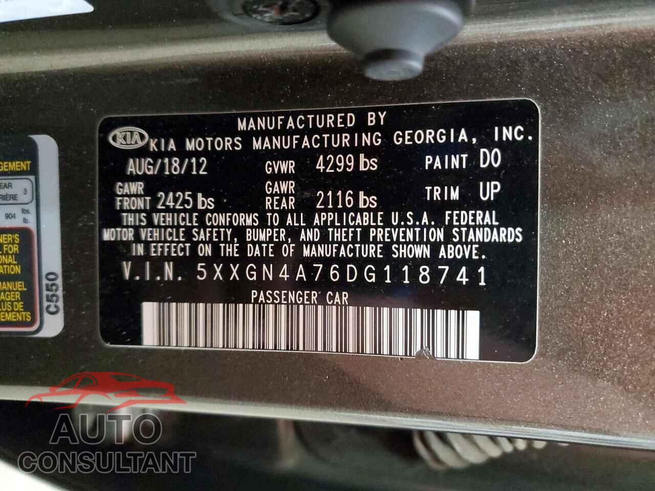 KIA OPTIMA 2013 - 5XXGN4A76DG118741