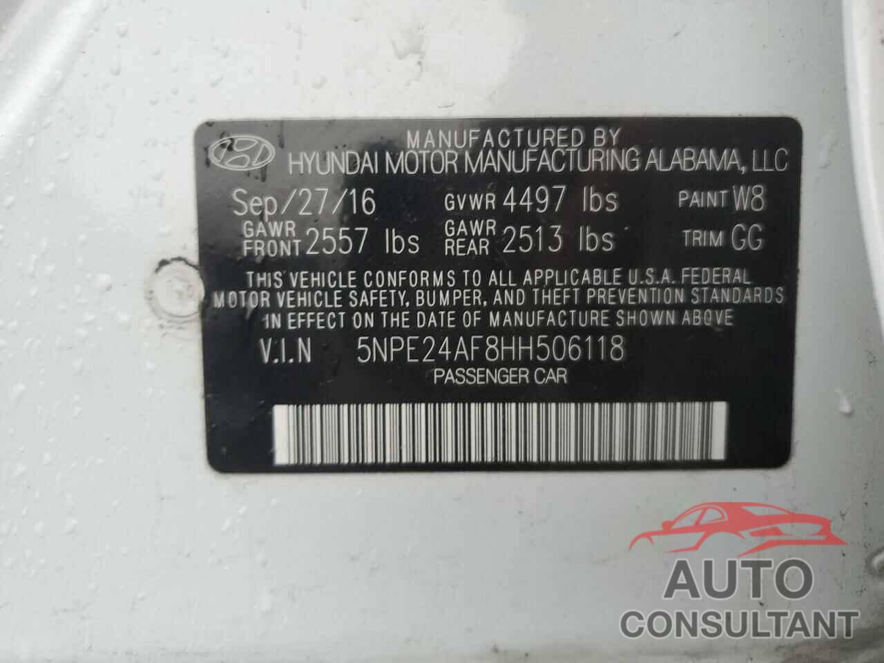 HYUNDAI SONATA 2017 - 5NPE24AF8HH506118