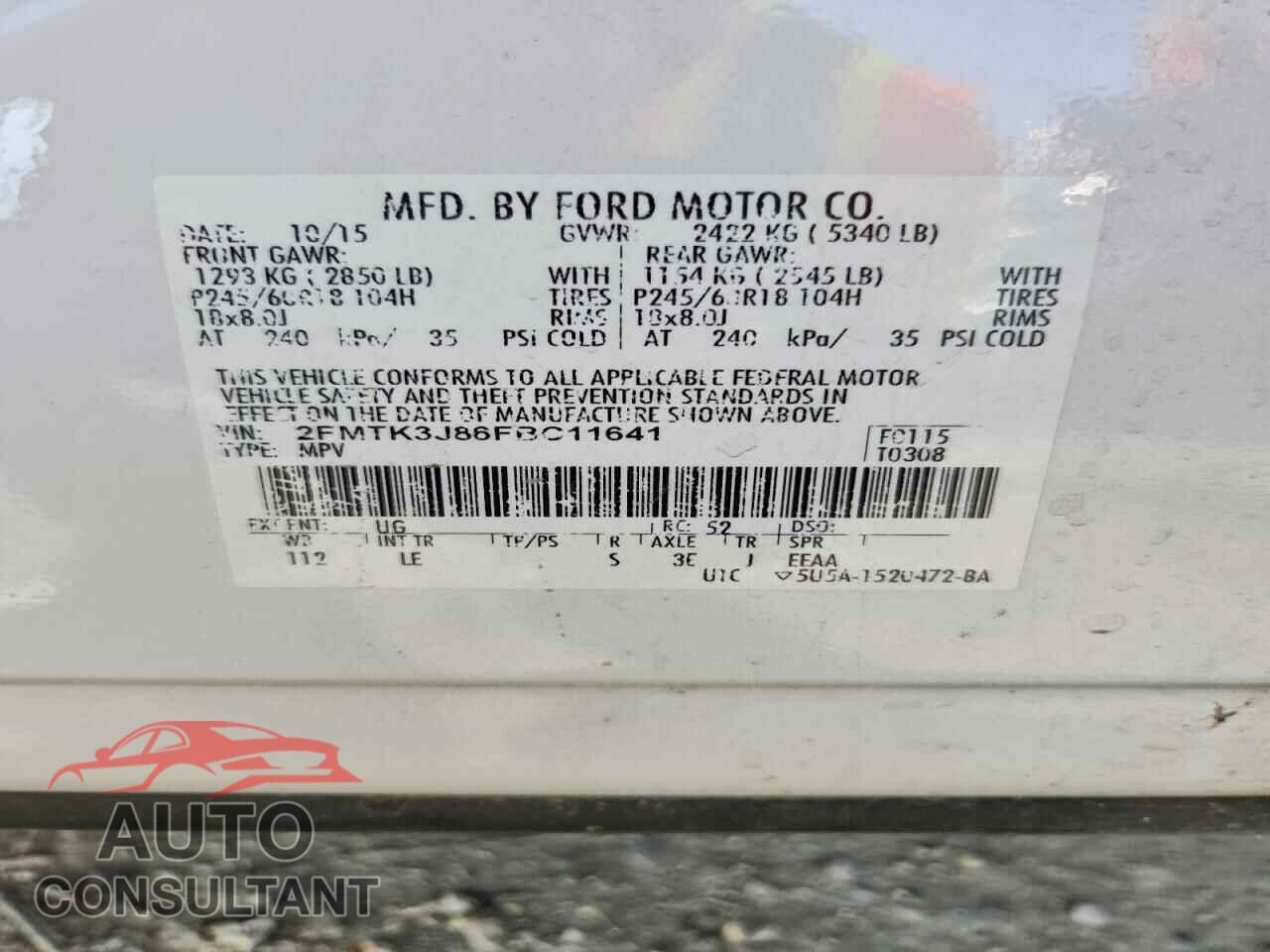 FORD EDGE 2015 - 2FMTK3J86FBC11641