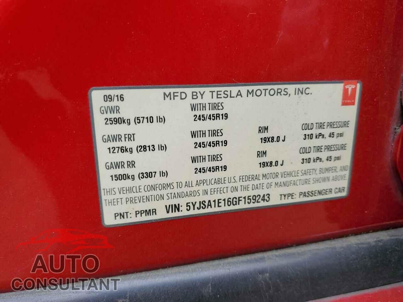 TESLA MODEL S 2016 - 5YJSA1E16GF159243