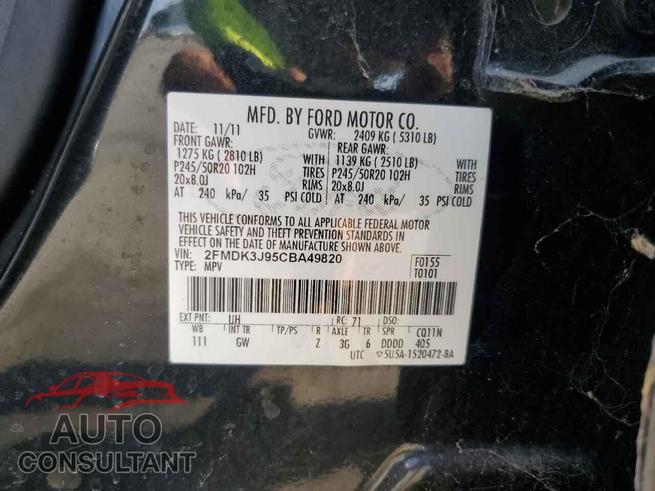 FORD EDGE 2012 - 2FMDK3J95CBA49820