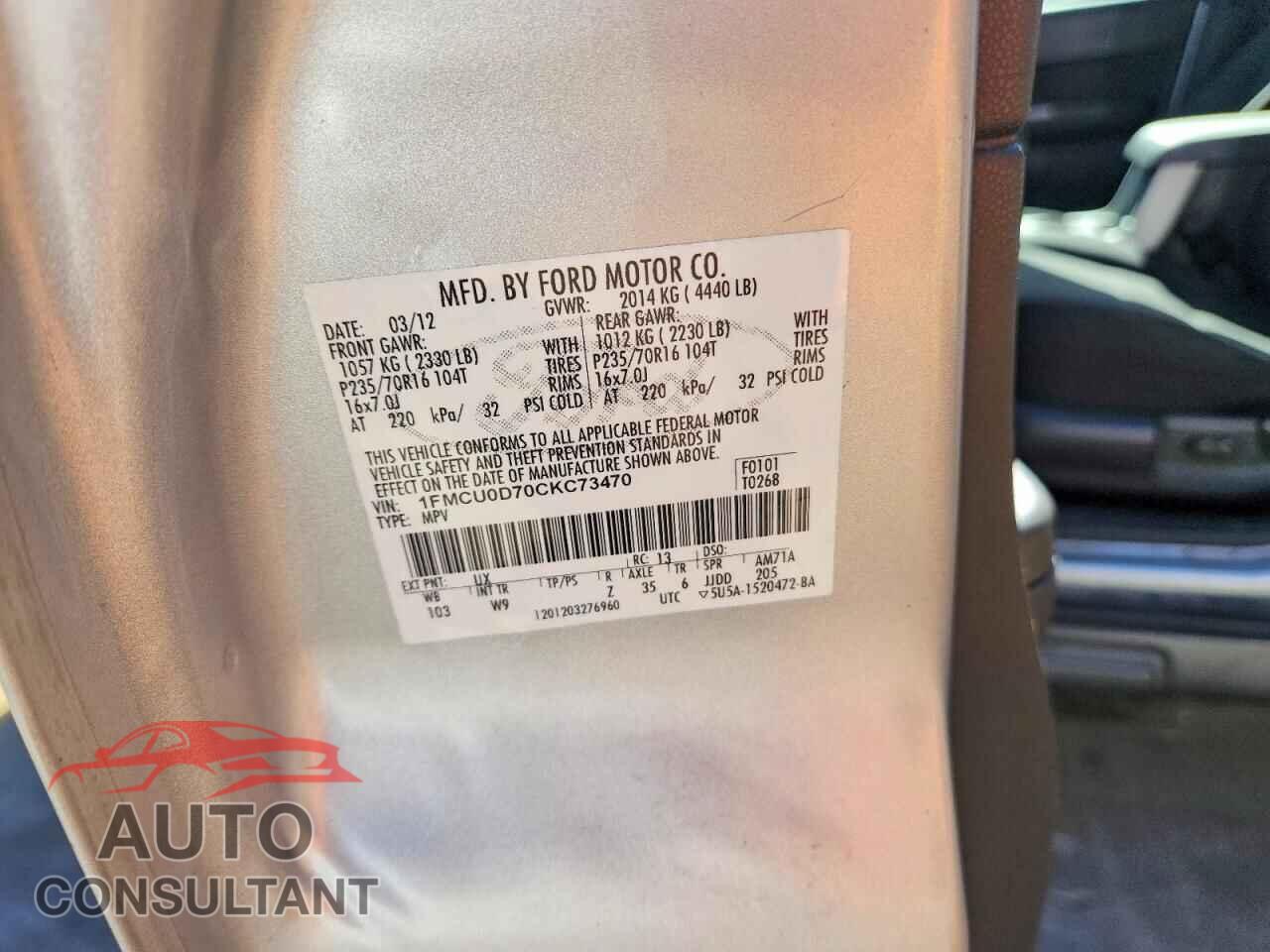 FORD ESCAPE 2012 - 1FMCU0D70CKC73470