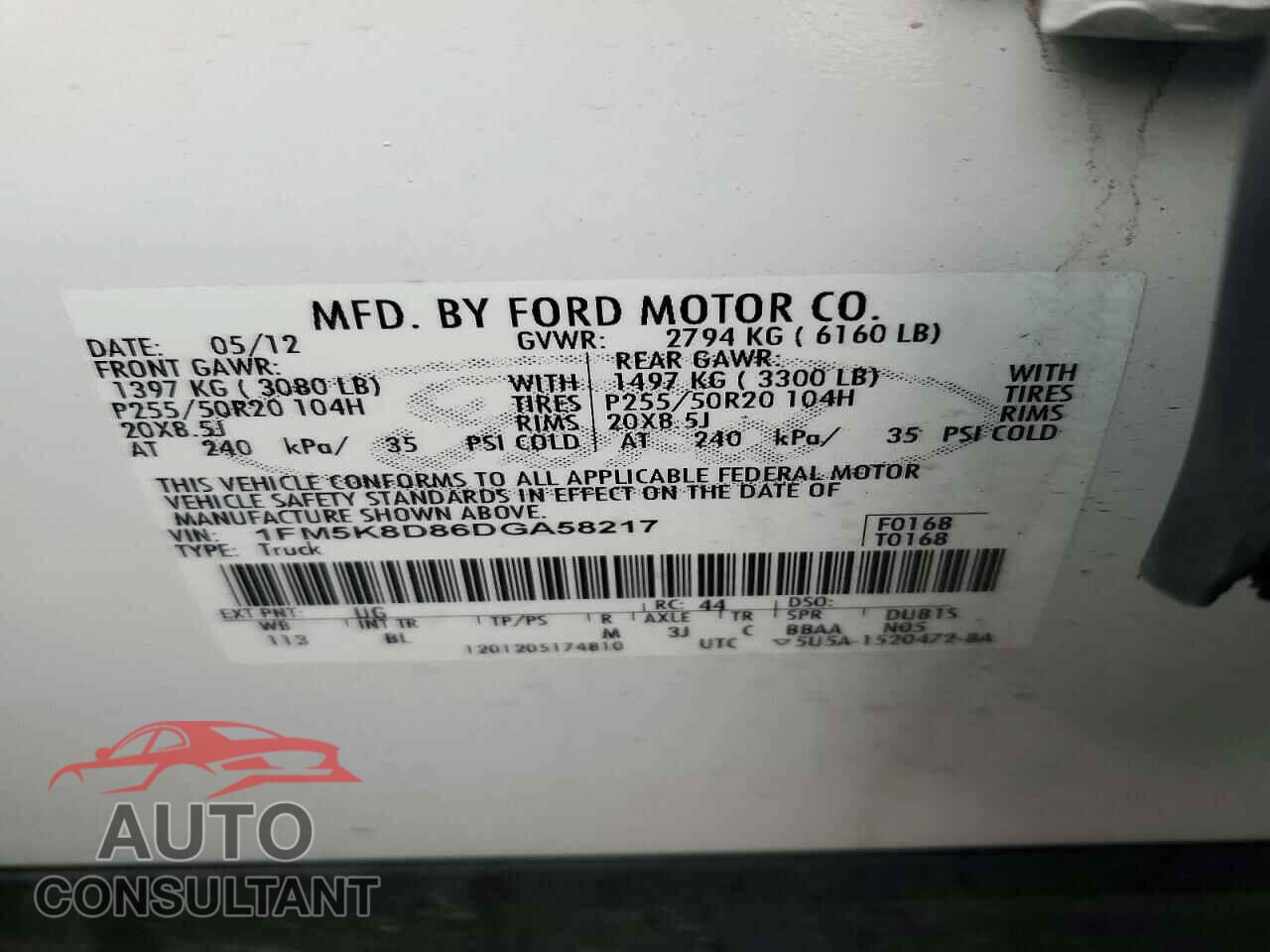 FORD EXPLORER 2013 - 1FM5K8D86DGA58217