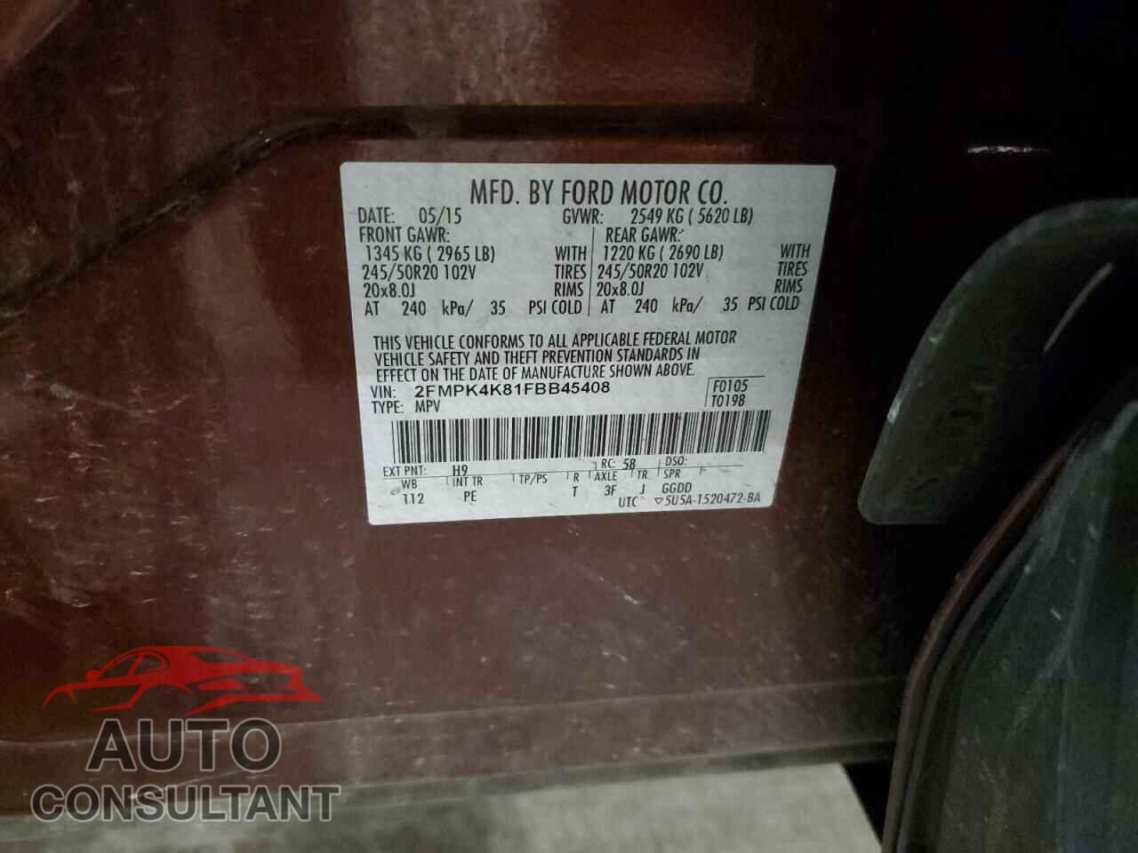 FORD EDGE 2015 - 2FMPK4K81FBB45408