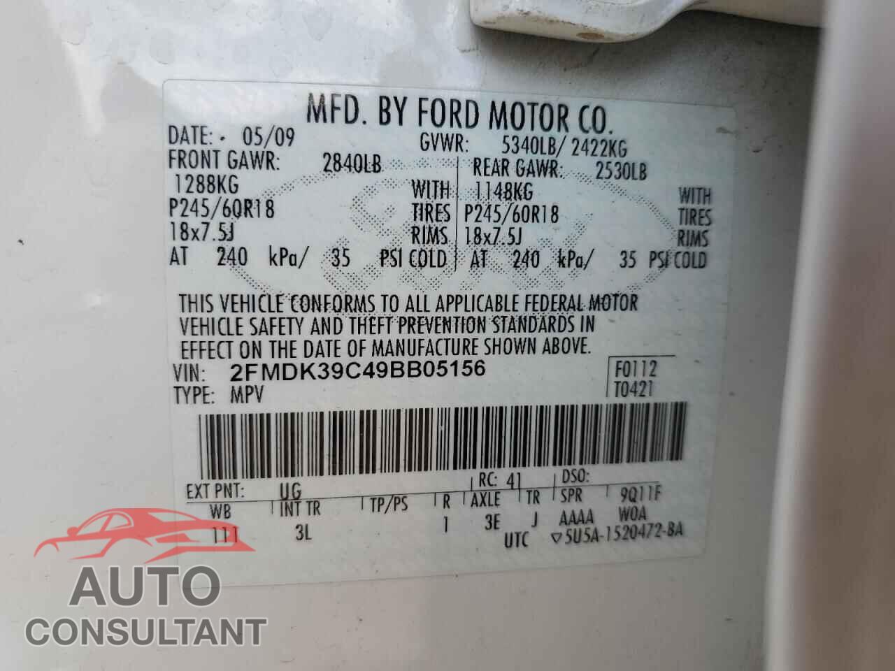 FORD EDGE 2009 - 2FMDK39C49BB05156
