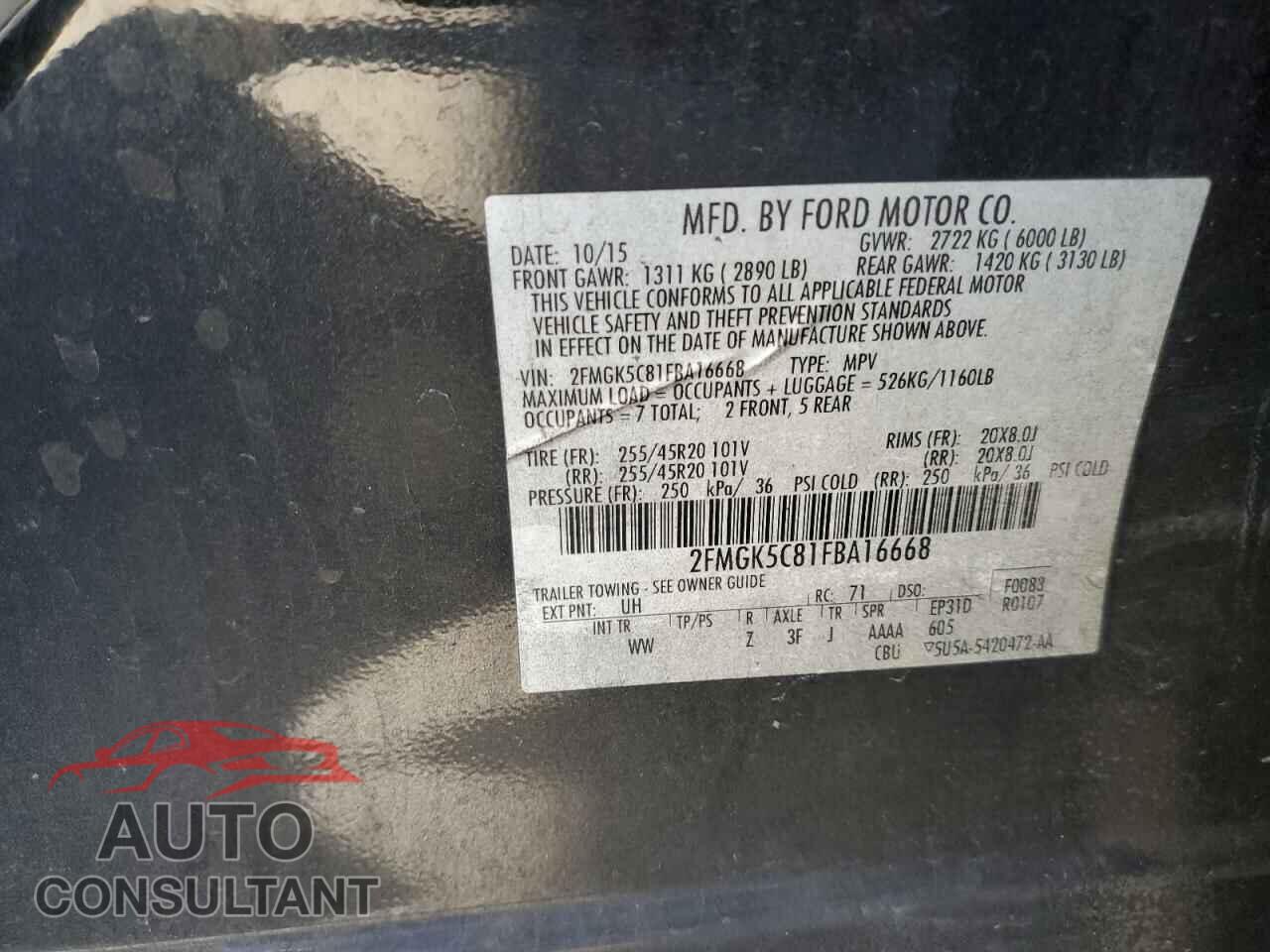 FORD FLEX 2015 - 2FMGK5C81FBA16668