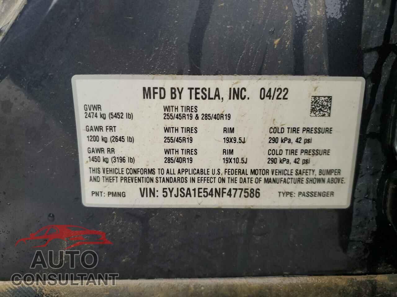 TESLA MODEL S 2022 - 5YJSA1E54NF477586