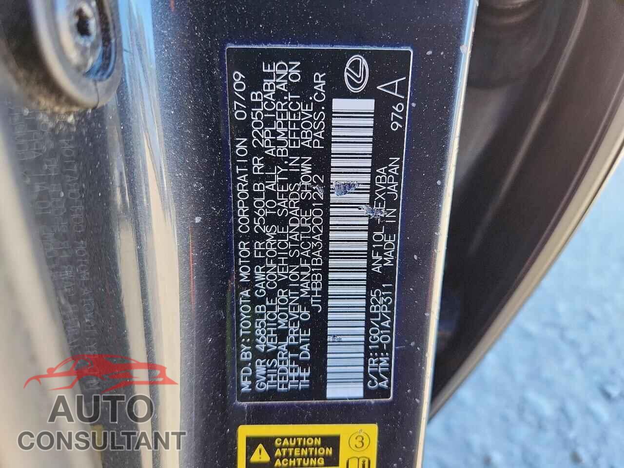 LEXUS HS 2010 - JTHBB1BA3A2001212