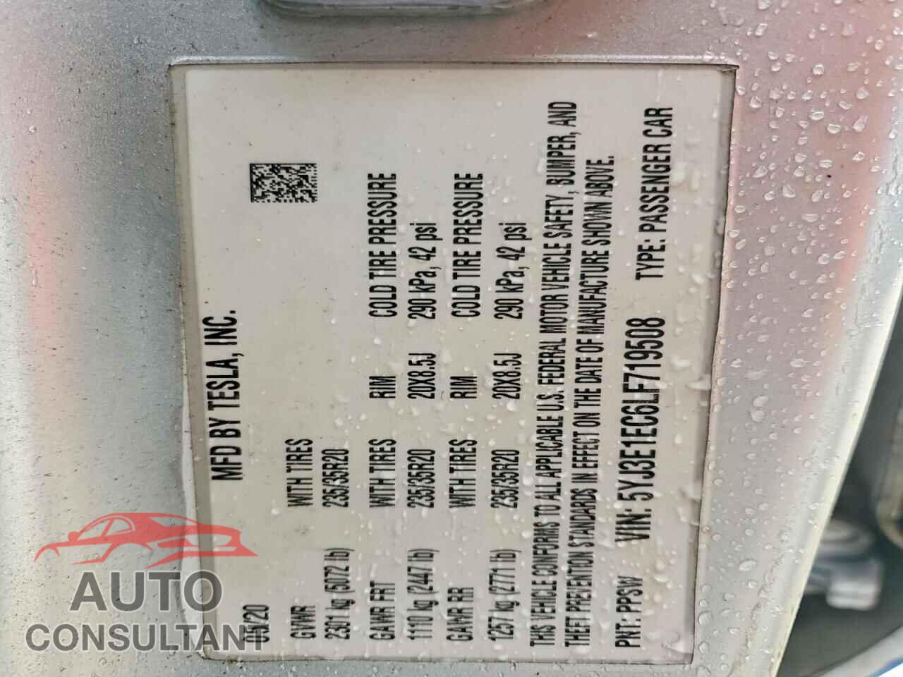 TESLA MODEL 3 2020 - 5YJ3E1EC6LF719508