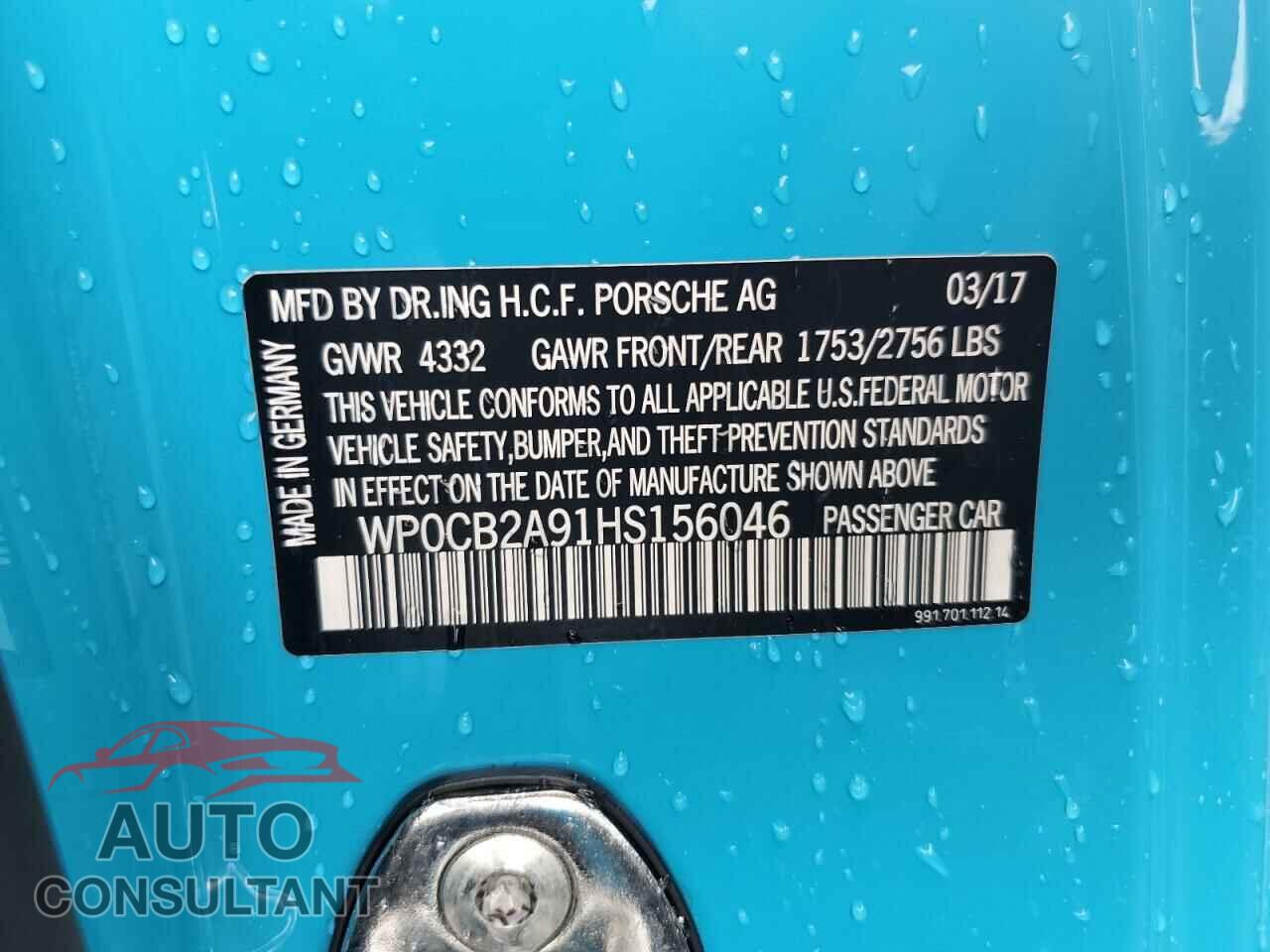 PORSCHE 911 2017 - WP0CB2A91HS156046