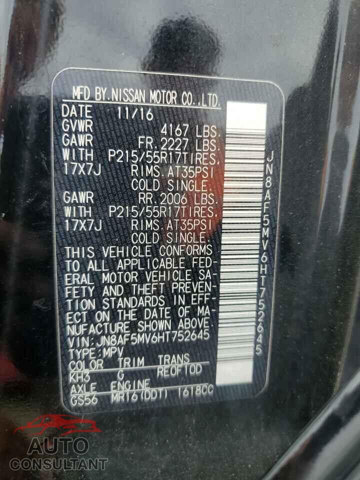 NISSAN JUKE 2017 - JN8AF5MV6HT752645