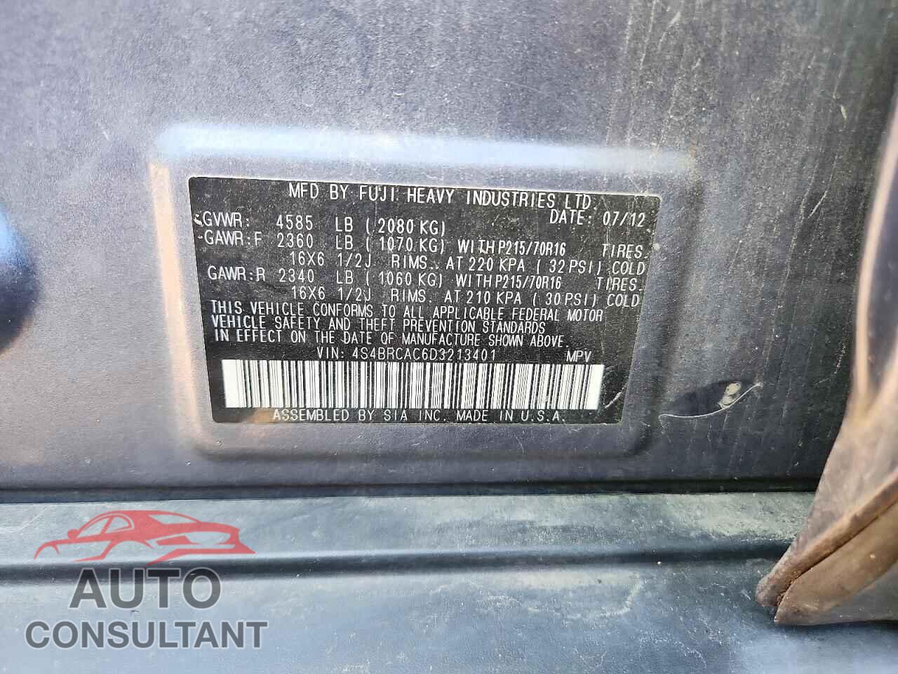 SUBARU OUTBACK 2013 - 4S4BRCAC6D3213401