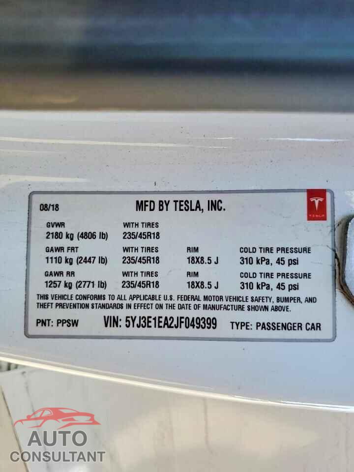 TESLA MODEL 3 2018 - 5YJ3E1EA2JF049399