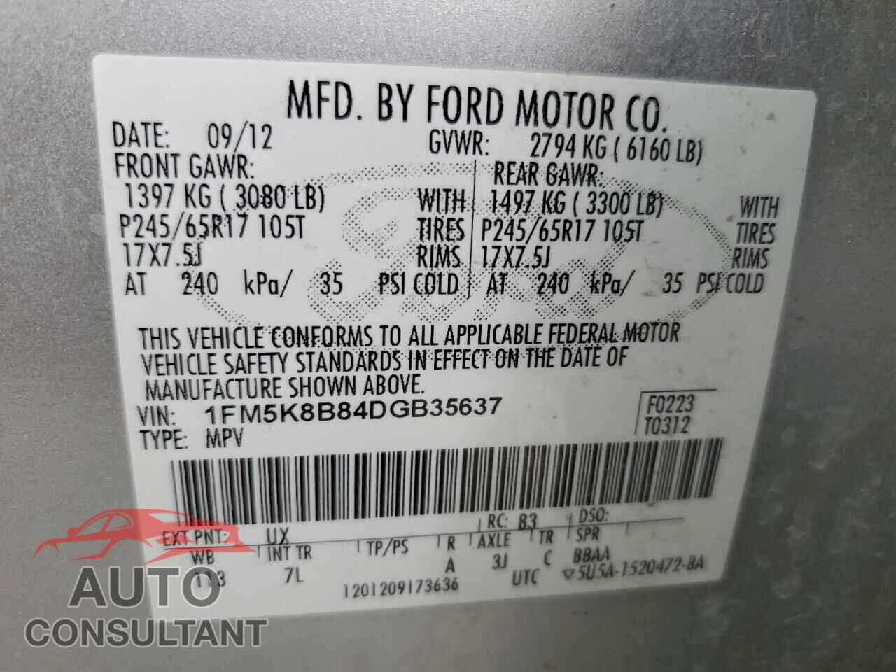 FORD EXPLORER 2013 - 1FM5K8B84DGB35637