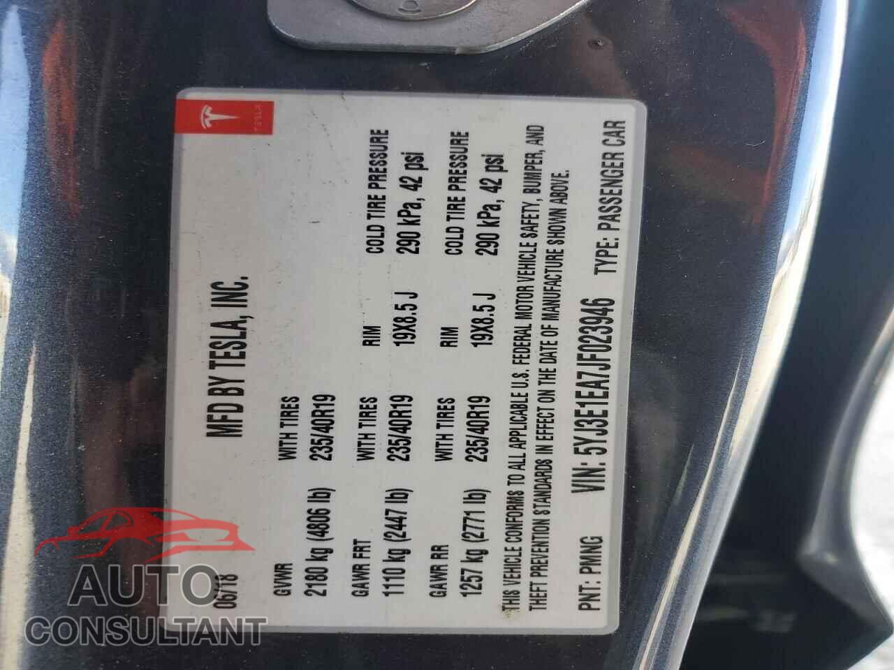 TESLA MODEL 3 2018 - 5YJ3E1EA7JF023946