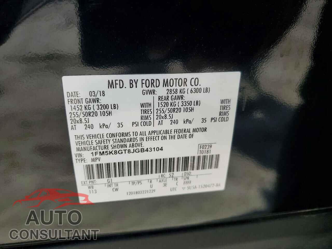 FORD EXPLORER 2018 - 1FM5K8GT8JGB43104