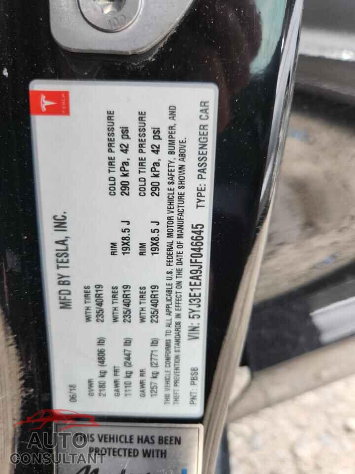 TESLA MODEL 3 2018 - 5YJ3E1EA9JF046645