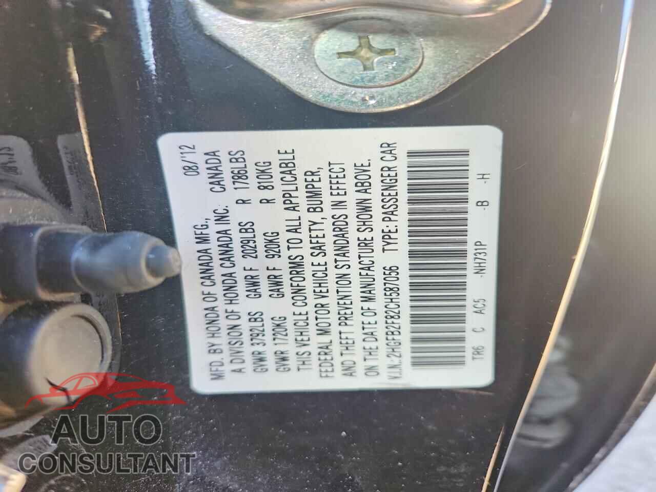 HONDA CIVIC 2012 - 2HGFB2F82CH587056