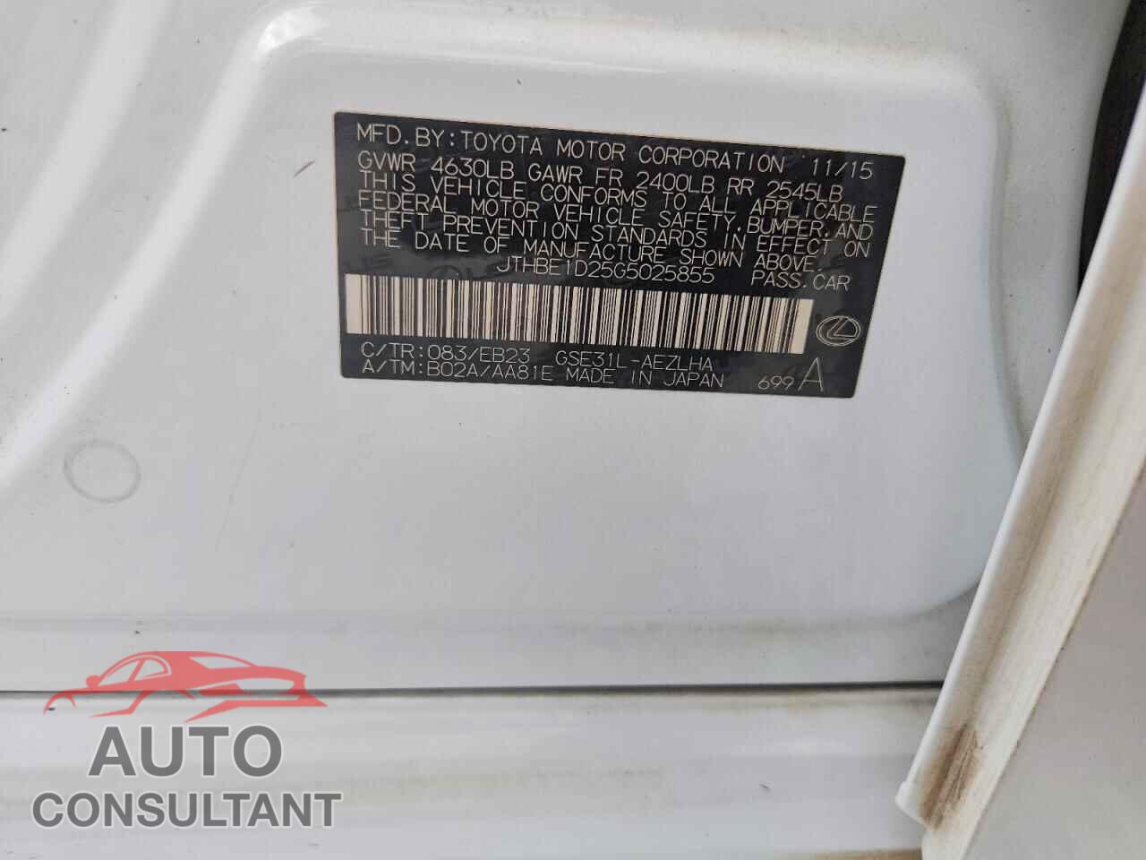 LEXUS IS 2016 - JTHBE1D25G5025855