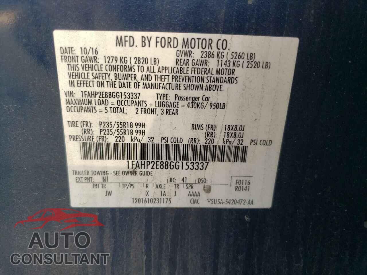 FORD TAURUS 2016 - 1FAHP2E88GG153337