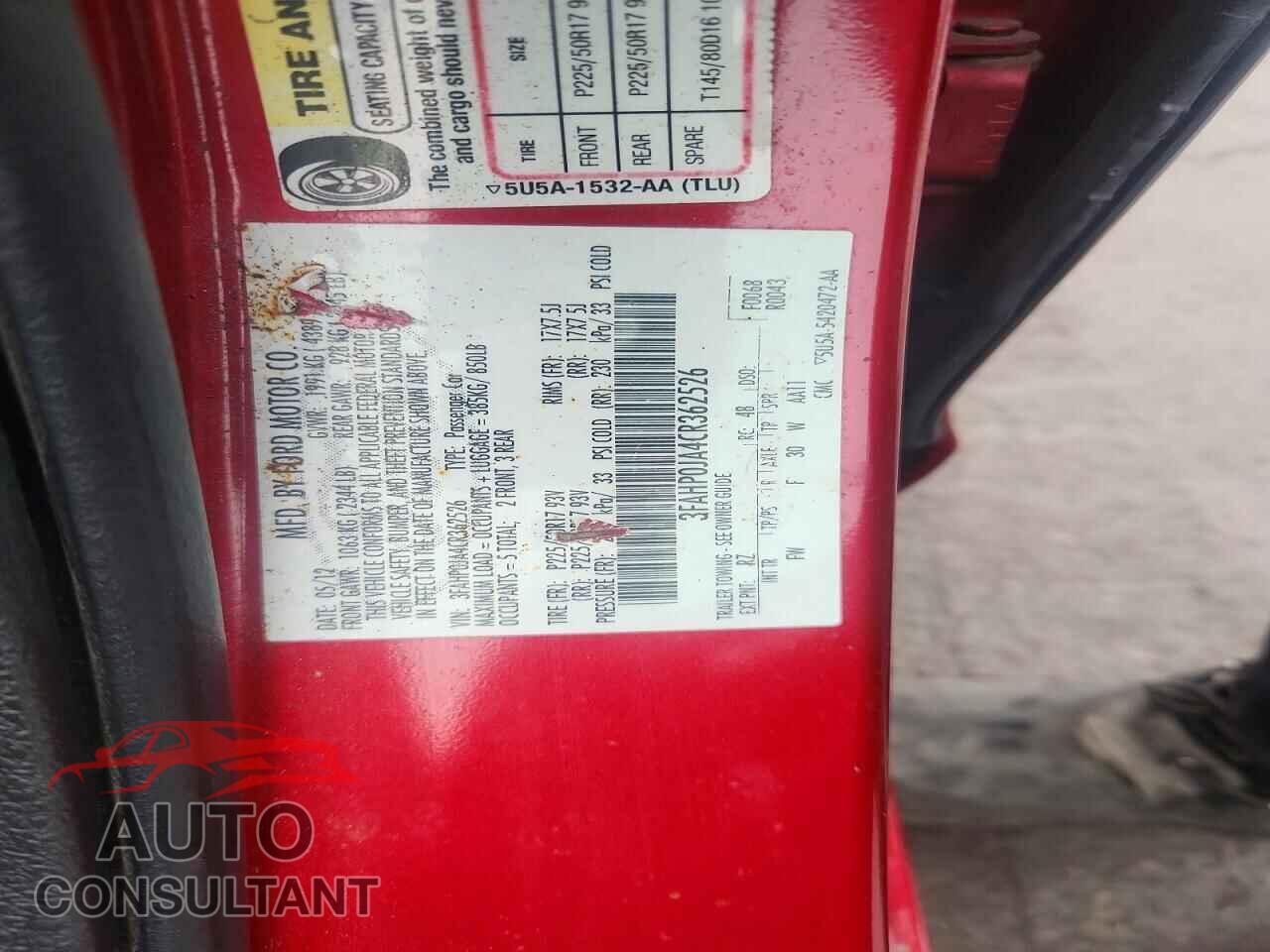 FORD FUSION 2012 - 3FAHP0JA4CR362526