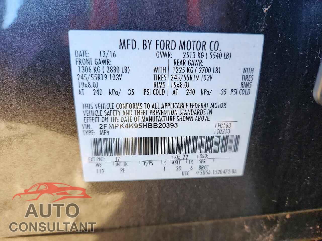 FORD EDGE 2017 - 2FMPK4K95HBB20393