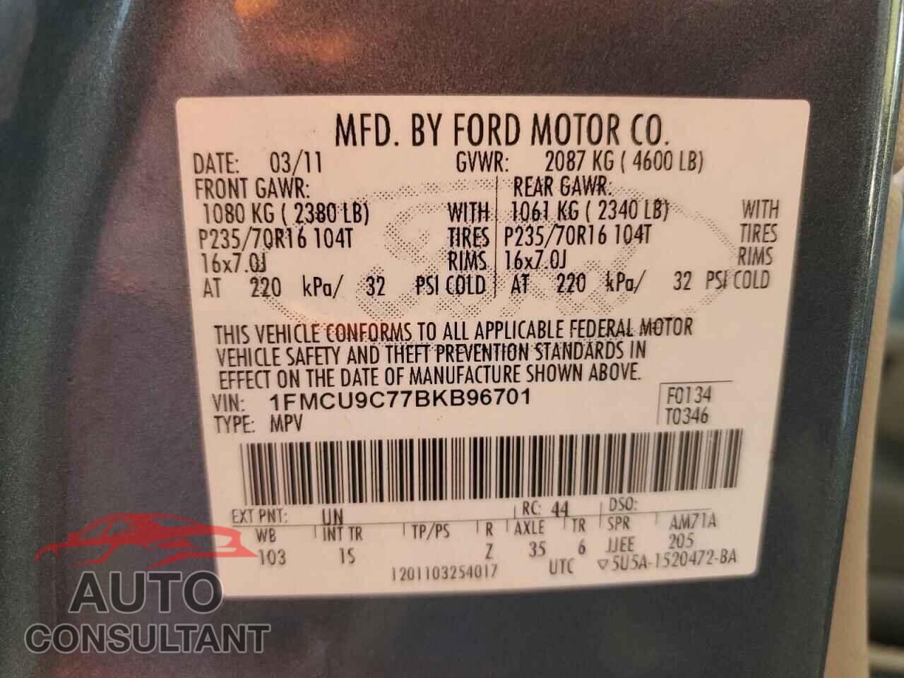 FORD ESCAPE 2011 - 1FMCU9C77BKB96701