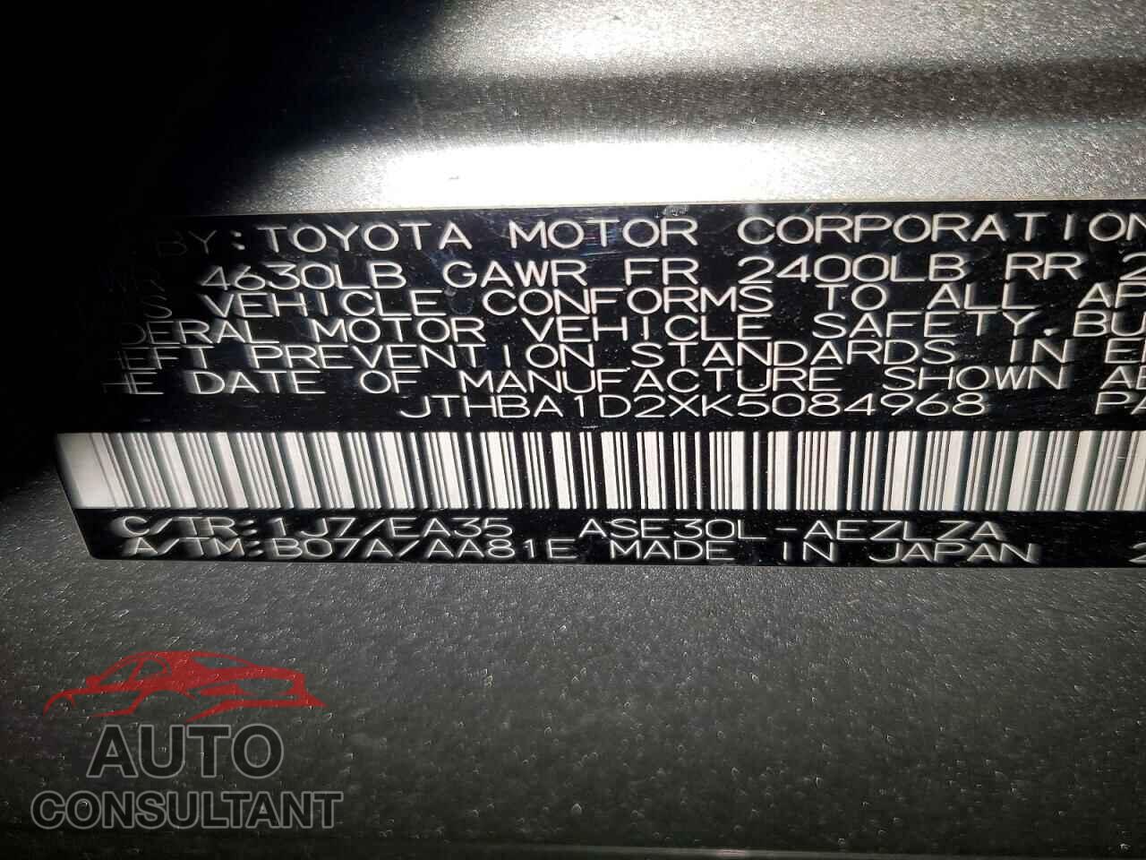 LEXUS IS 2019 - JTHBA1D2XK5084968