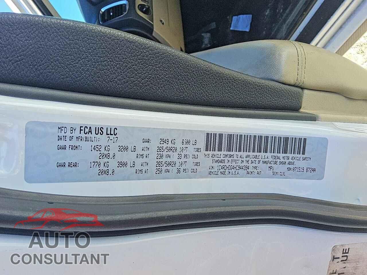 DODGE DURANGO 2017 - 1C4RDHDG4HC944394