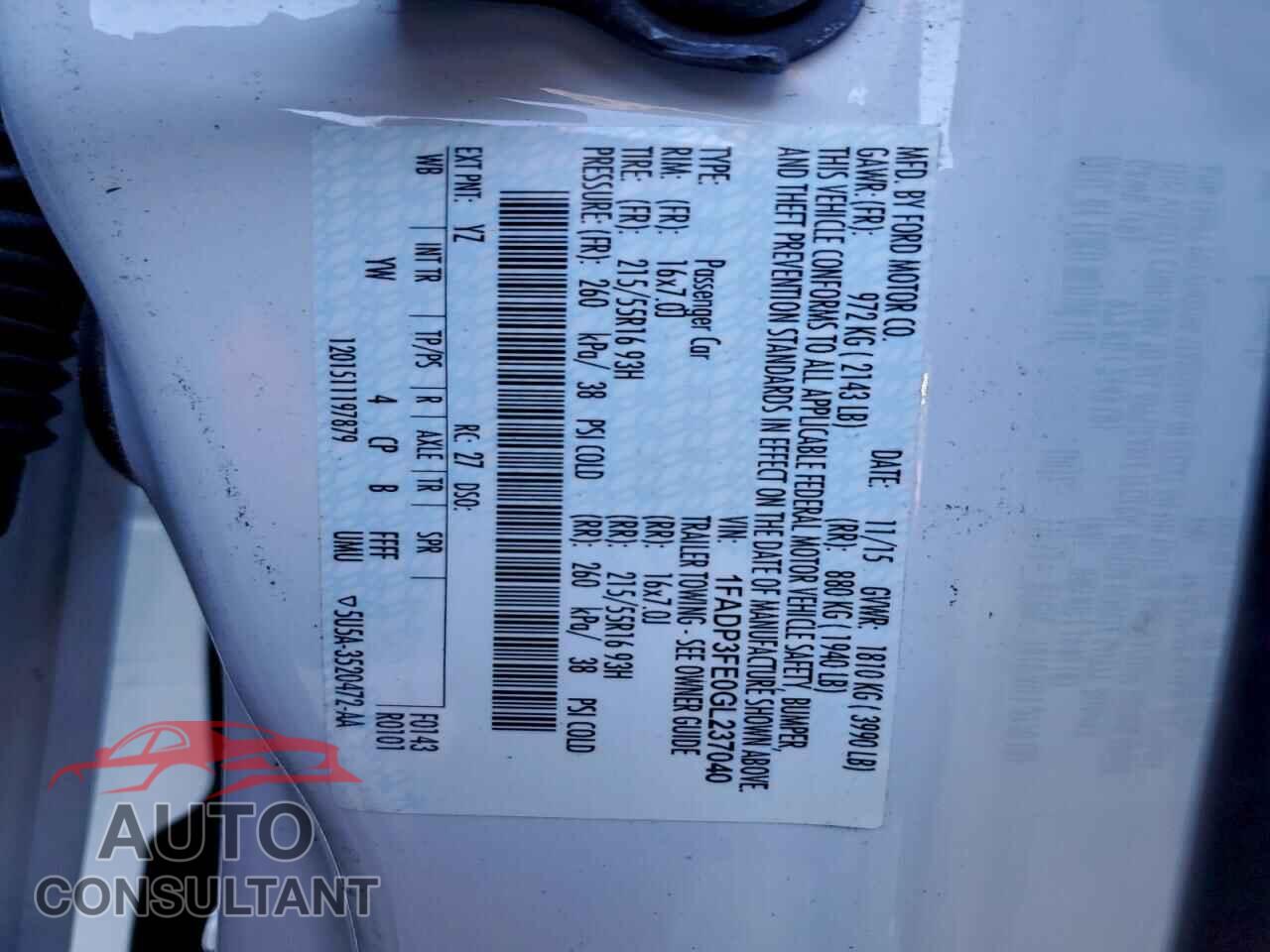 FORD FOCUS 2016 - 1FADP3FE0GL237040