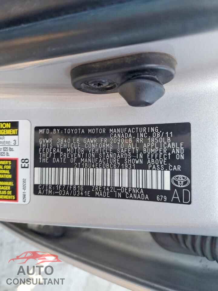 TOYOTA COROLLA 2011 - 2T1BU4EE0BC671931