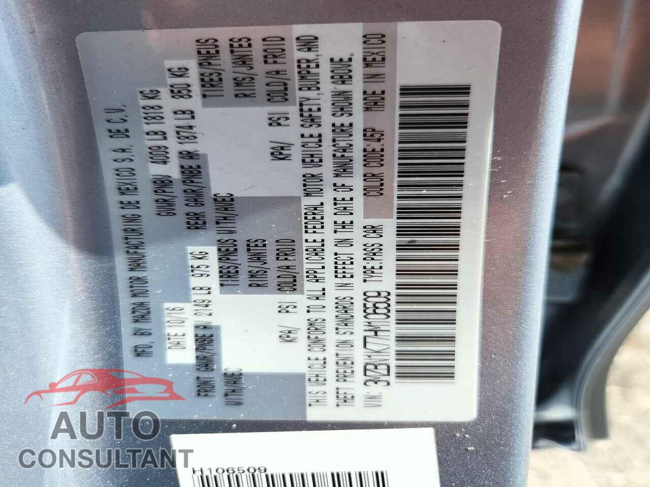 MAZDA 3 2017 - 3MZBN1K77HM106509