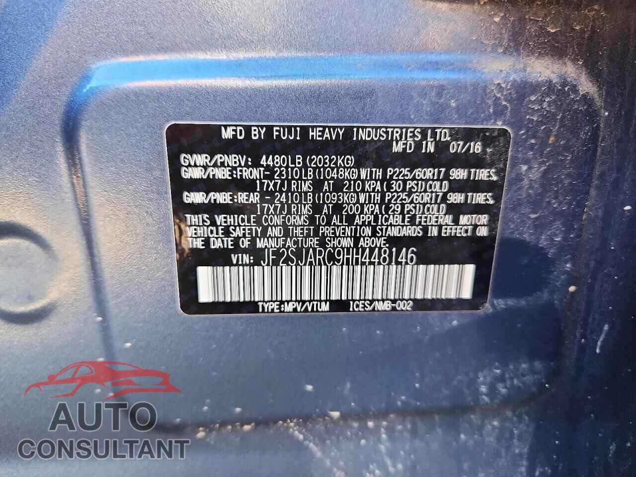 SUBARU FORESTER 2017 - JF2SJARC9HH448146