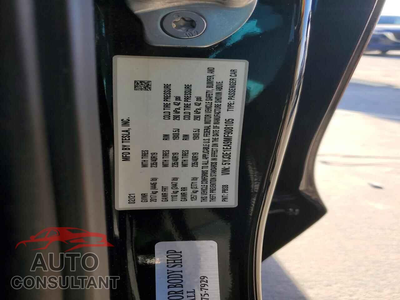 TESLA MODEL 3 2021 - 5YJ3E1EA9MF908105