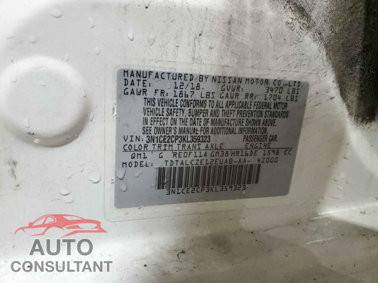NISSAN VERSA 2019 - 3N1CE2CP3KL359323