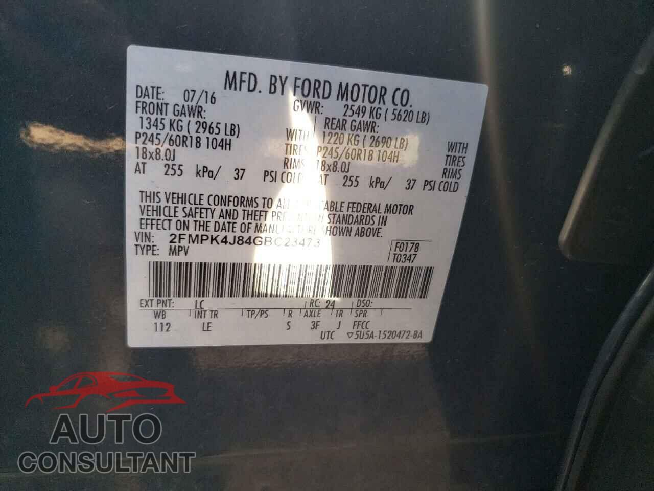 FORD EDGE 2016 - 2FMPK4J84GBC23473